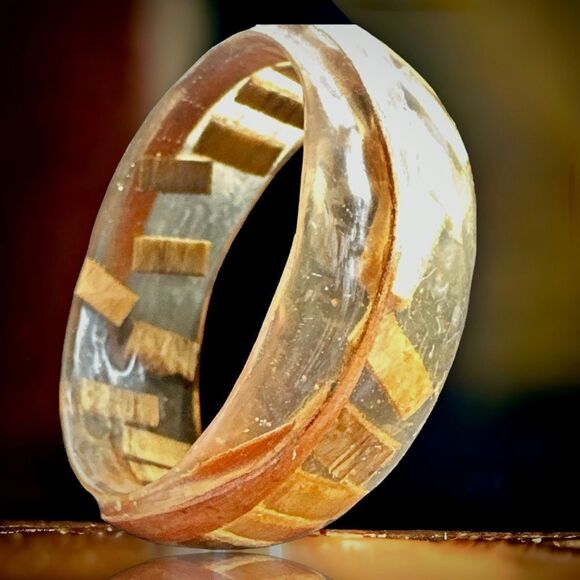 Vintage scalloped wood Dmd resin unique bangle bracelet 3” diameter - Picture 4 of 13